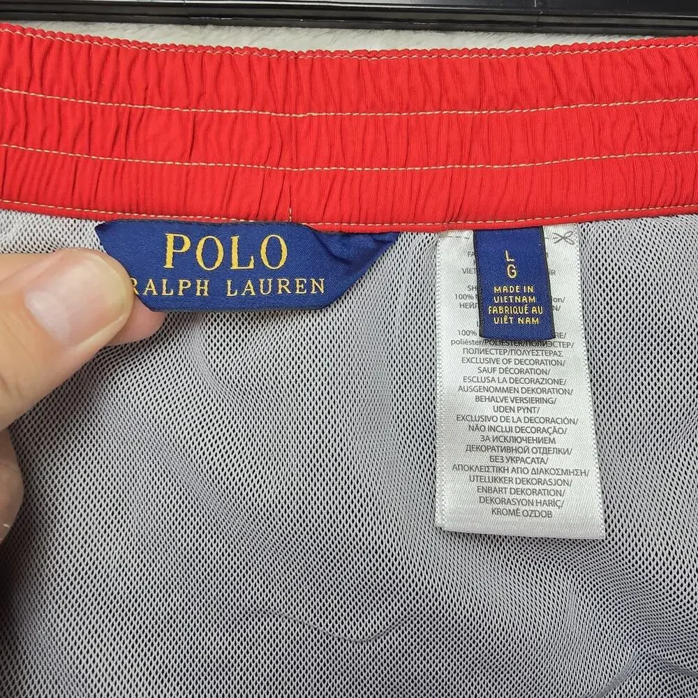 Polo Ralph Lauren Swim Shorts Mens Large Black Cargo Trunks Red Pony Logo Surf